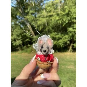 VTG Handmade Felt Mouse Christmas Ornament In Walnut Cottage Core Mice Decor‎
